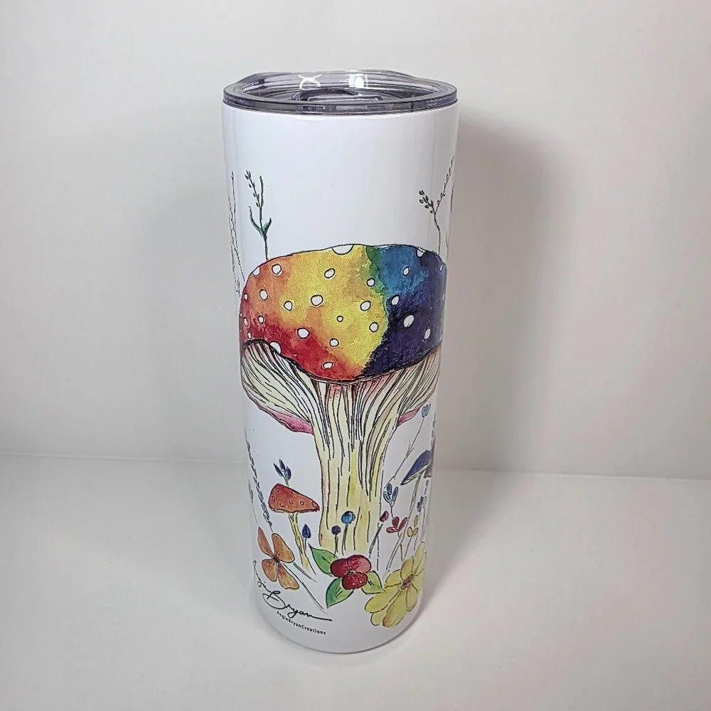Rainbow Mushroom Tumbler 20oz Stainless Steel | Cottagecore Fairycore Woodland - Picture 3 of 9